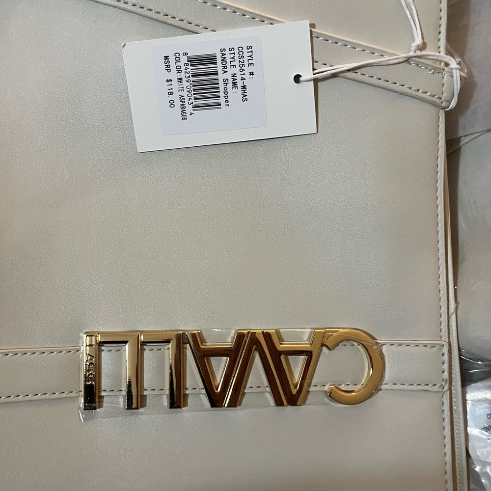 NWT Cavalli Class Large Sandra Shopper Tote Bag Satchel White Asparagus - Picture 8 of 9